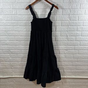 O.P.T Black Smocked Sleeveless Midi Dress Medium